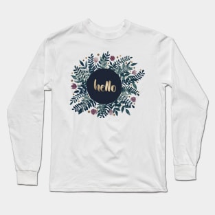 Hello flowers and branches - grey green and garnet Long Sleeve T-Shirt